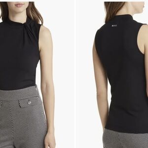 BOSS Women's Black Sleeveless Top Emise Twist Neck Sleeveless Blouse Size M